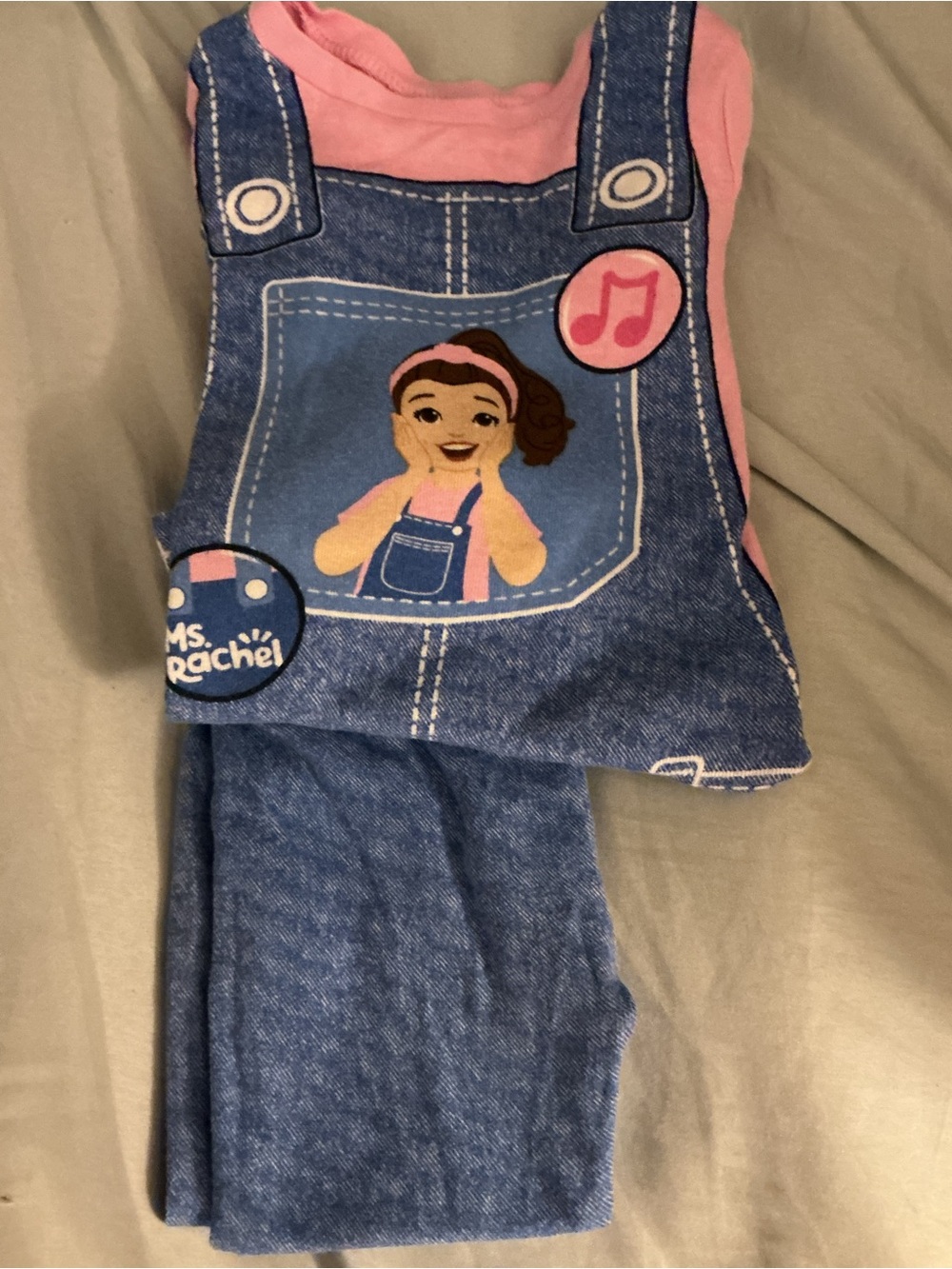 Rachel Pink Top with Blue Overall-Style Graphic Set